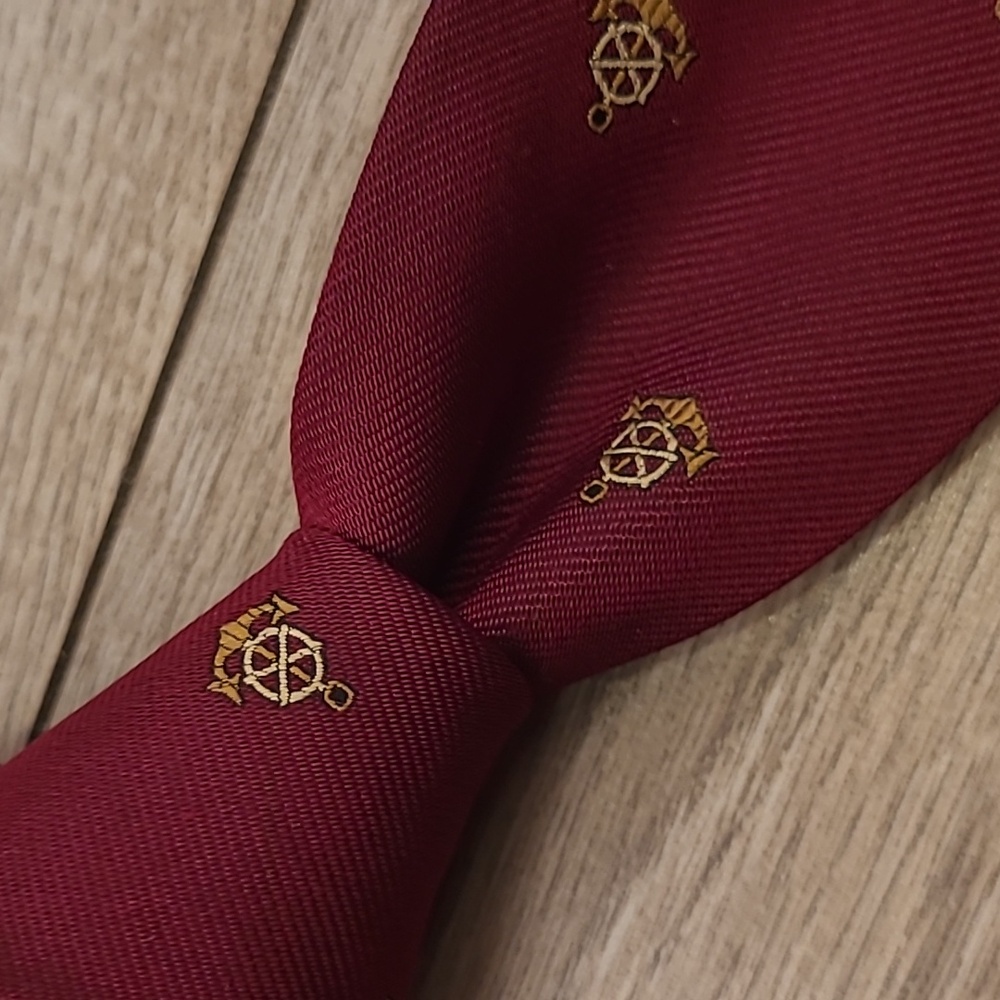 PAUL STUART Dark‎ Red Gold Nautical Theme Pattern Mens Silk Tie VTG 50s